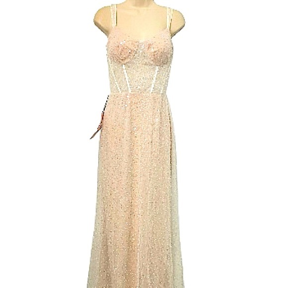 Kiss Prom NWT Wedding Collection Bustier Corset Sequins Beaded Gown Sheer - Picture 3 of 16